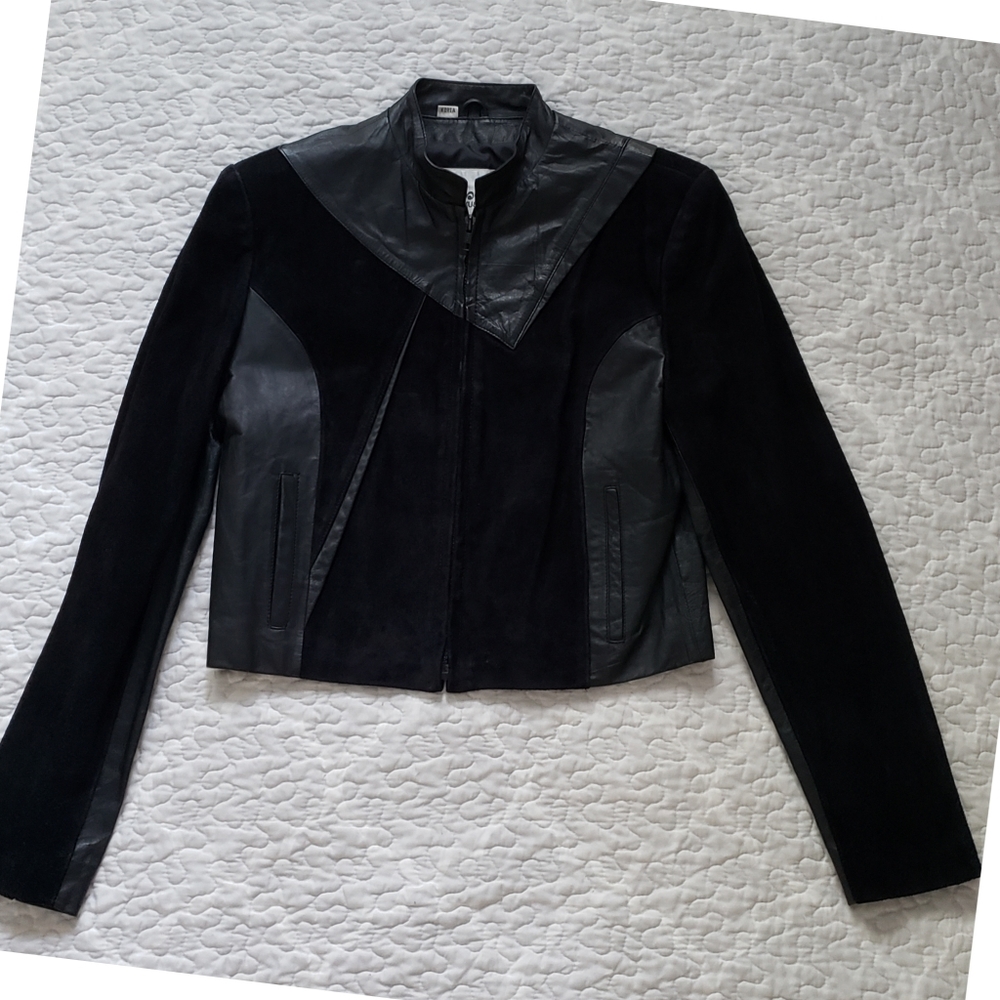 Wilson's  Black Leather/suede  1980's Moto Funk style waist jacket - Picture 2 of 15